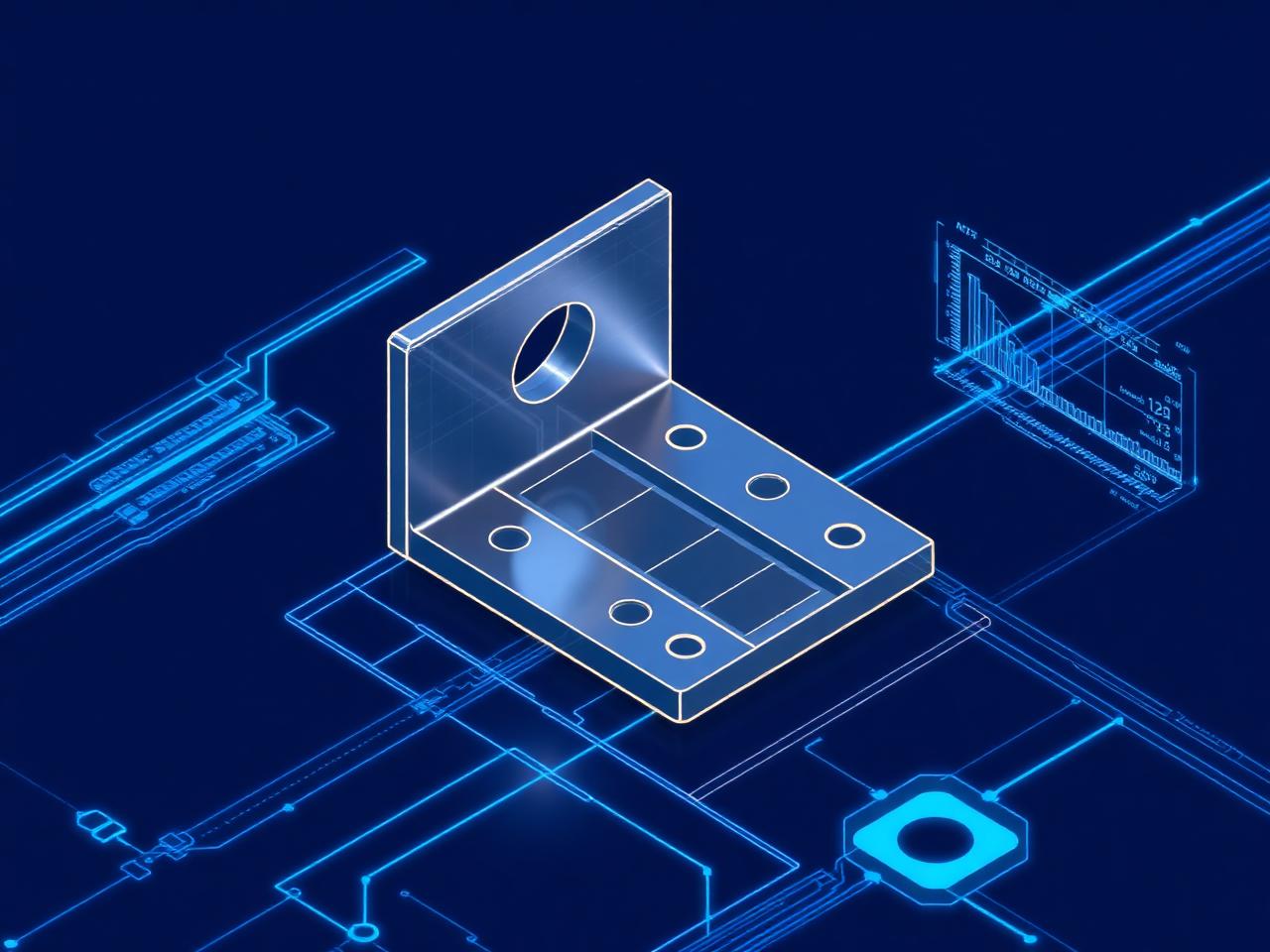 Peça CAD analisada pelo Quotia AI com sobreposições de dados técnicos